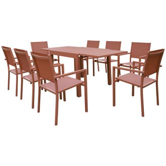 Happy Garden Venezia Conjunto De Muebles De Jard&iacute;n Extensible 90/180 En Textilene Terracota 8 Plazas - Terracota Aluminio
