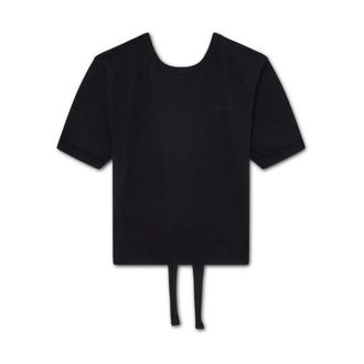 Ganni T-Shirts, female, Black, Size: S Jersey de manga corta y cuello redondo espalda abierta