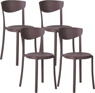 Beliani Set of 4 Garden Chairs Brown Polypropylene Lightweight Weather Resistant Plastic Indoor Outdoor Modern VIESTE