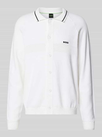 HUGO BOSS Regular Fit Strickjacke aus reiner Baumwolle mit Polokragen in Weiss, Gr&ouml;&szlig;e XXXL