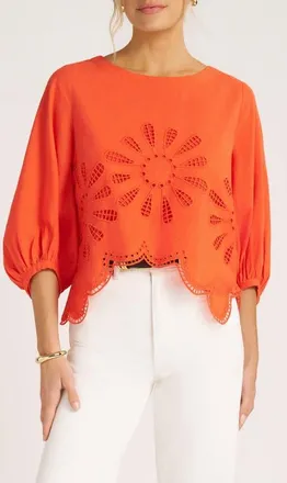 Matty M Indie Eyelet Bubble Sleeve Top in Tomato at Nordstrom, Size X-Small