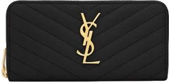 Saint Laurent Monogram Zip Around Portemonnee Cassandre Stijl - Dames - Portefeuilles - Zwart - ONE Size - Leer - Accessoires