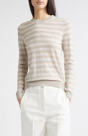 Nellie Partow Greta Stripe Wool Sweater in Stone Stripe at Nordstrom, Size X-Small