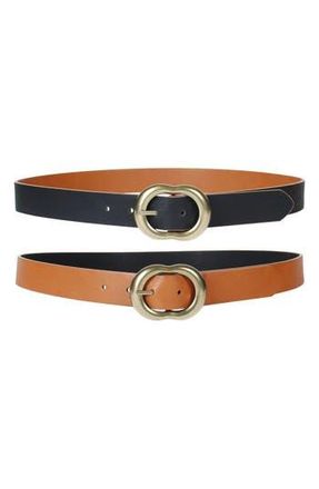 Linea Pelle Dome C-Bar Buckle Reversible Belt in Dark Tan/Black at Nordstrom Rack, Size X-Large