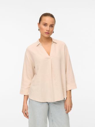 Vero Moda Shirtbluse VERO MODA VMLINN 3/4 TOP WVN GA NOOS, Damen, Gr. S (36), gelb (moonbeam), Web, Obermaterial: 55% Leinen, 45% Viskose, unifarben, loose fit 