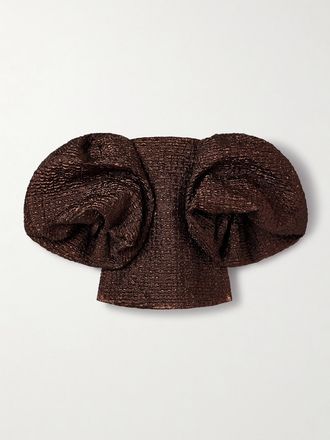 Dima Ayad Top Senza Spalline In Cloqué Metallizzato - Marrone