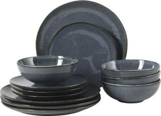 Gibson Home Sandy Pines Stoneware Plates and Bowls Set - Reactive Glaze Dinnerware Set in Blue at Nordstrom