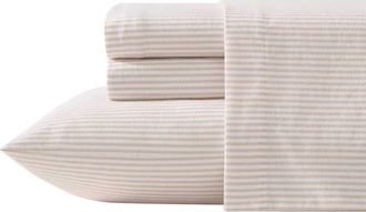 Laura Ashley Oxfordshire Stripe Cotton Flannel Sheet Set in Light Beige at Nordstrom Rack, Size Queen