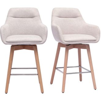 Miliboo Sgabelli da bar scandinavi girevoli 360&deg; in tessuto effetto velluto beige e legno chiaro H65 cm (set di 2) ALESS