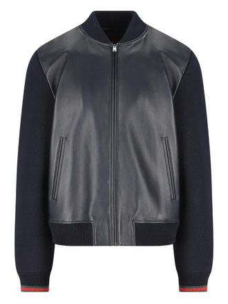 Gucci leather panelled jacket - men - Lambskin/Spandex/Elastane/Polyamide/Wool/Cotton/Viscose/Polyester - 52 - Blue