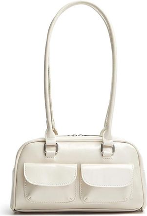 Generic Womens Satchel Hobo Bag Leather Shopping Fashion Solid Double Pocket Hand Underarm(White B)