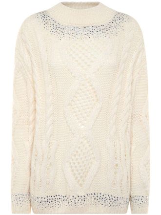 Philipp Plein rhinestone-embellished cable-knit sweater - women - Acrylic/Wool/Alpaca - S - Neutrals