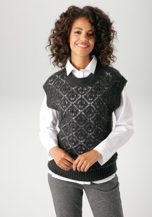 Aniston Pullunder ANISTON CASUAL, Damen, Gr. 36, schwarz (anthrazitmeliert), Strick, Obermaterial: 100% Polyacryl, meliert, figurumspielend h&uuml;ftbedeckend, Run