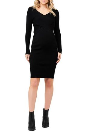 Ripe Sadie Long Sleeve Cross Front Rib Maternity Dress in Black at Nordstrom, Size Xx-Large