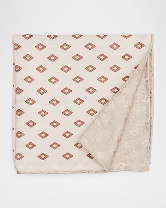 Brunello Cucinelli Mens Double-Face Geometric Silk Pocket Square