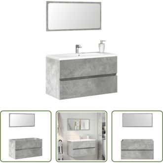 vidaXL Specchio da bagno - Mobile da Bagno con Specchio Grigio Cemento Legno Multistrato