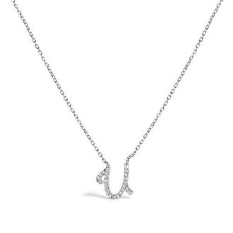 House of Brilliance 10K Gold Diamond Accent A-Z Initial Script Style Pendant Necklace in White | U at Nordstrom