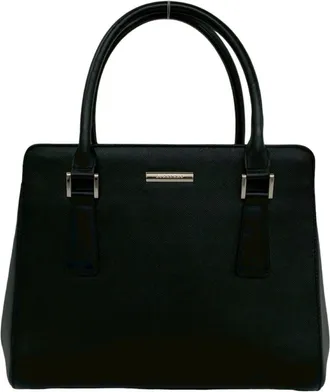 Burberry Black Leather Boston Bag Handbag Tote Bag (Pre-Owned)