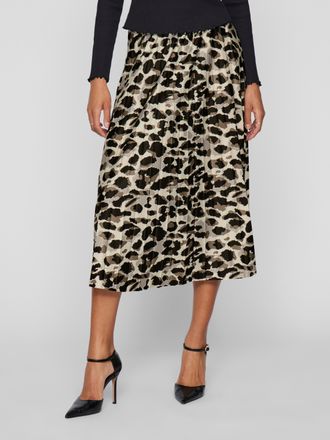 Vila Plisseerock VILA VINITBAN PRINT SKIRT - NOOS, Damen, Gr. XXL (44), beige (birch aop:astrid), Web, Obermaterial: 96% Polyester, 4% Elasthan, bedruckt, 