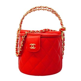 Chanel Red Color Leather Vanity Bag (Pre-Owned)