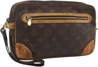 Louis Vuitton Pre-owned Monogram Clutch Bag - Dames - Vintage Clutch - Bruin - ONE Size - Leer - Vintage