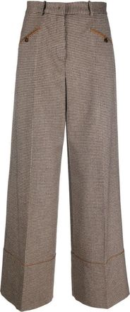 Bally dogtooth-pattern wide-leg tailored trousers - women - Wool - 40 - Brown