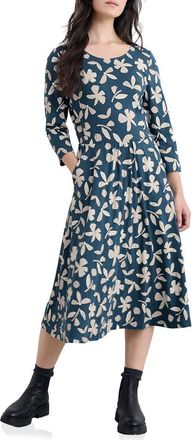Seasalt Cornwall April Floral Stretch Organic Cotton Midi Dress in Organic Shapes Dark Lugger at Nordstrom, Size 12 Us