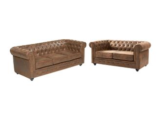 Vente-Unique Vente-unique - Divano 3 E 2 Posti In Microfibra Aspetto Pelle Invecchiata - Chesterfield