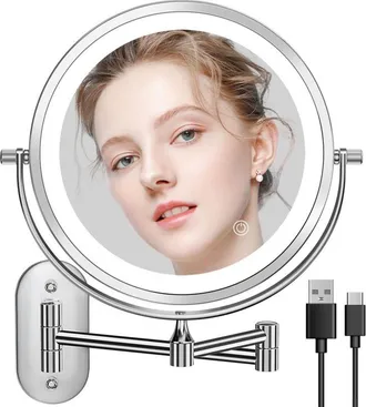 OEM Espejo De Maquillaje De Pared De 8 Pulgadas Con Led Usb Recargable, Doble Cara (1x10x), 3 Modos De Iluminaci&oacute;n, Interruptor T&aacute;ctil - Ulisem