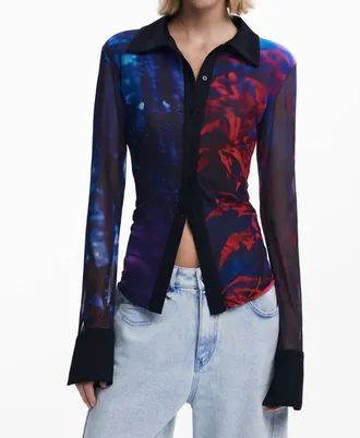 Desigual Dietrich Buttoned Tulle Shirt In Black