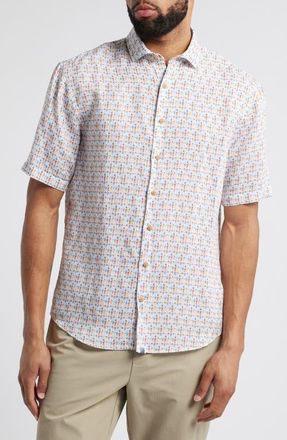 Johnnie-O 5 OClock Somewhere Short Sleeve Linen & Lyocell Button-Up Shirt in White at Nordstrom, Size Xx-Large