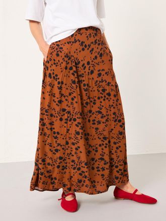 Fat Face FatFace Skye Tan Brown Animal Spot Midi Skirt