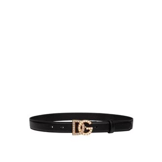 Dolce & Gabbana Calfskin Belt with DG Logo and Pearls - Dames - Riemen - Zwart - 85 CM - Accessoires