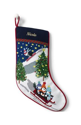 Lands End Needlepoint Christmas Stocking in Sledding Penguins at Nordstrom