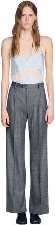 Sandro Rhinestone check wool trousers in Dark Grey at Nordstrom, Size 40