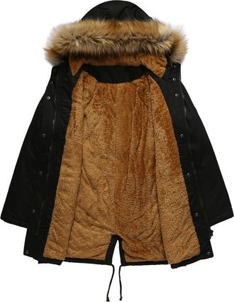 Generic Womens Parka Winter Coats Hooded Coat Fleece Lined Jacket Ladies Warm Outdoor Windbreaker Hoodies Zip up Sweatshirt Outwear with Pockets,Black,M,U118K