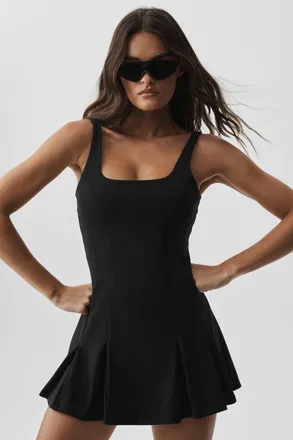 Alo Softsculpt Topspin Tennis Dress in Black, Size: 2XS