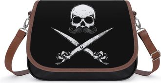 Generic Crossed Scissors with Mustache Skull Crossbody Bag Womens Handbag PU Message Bags Shoulder Purse with Adjustable Strap