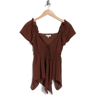 NSR Flutter Sleeve Chiffon Top in Brown at Nordstrom Rack, Size X-Small