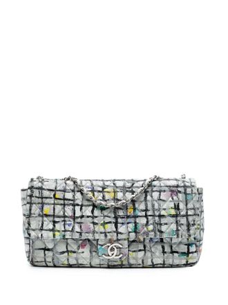 Chanel Borsa a spalla Hand Painted Graffiti media in pelle di vitello con battente 2014 - Bianco