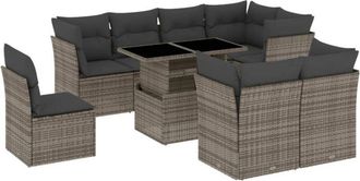 vidaXL Set De Muebles De Jard&iacute;n 9 Pzas Y Cojines Rat&aacute;n Sint&eacute;tico Gris Vidaxl
