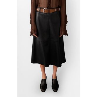 Mango Paris Belted Faux Leather Midi Skirt in Black at Nordstrom Rack, Size 14