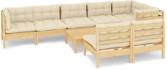 vidaXL Muebles De Jard&iacute;n 9 Pzas Y Cojines Madera Maciza De Pino Crema Vidaxl