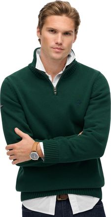 Superdry trui donkergroen katoen gebreid half zip effen