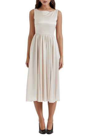 House of CB Shayla Satin Midi Cocktail Dress in Vintage Cream at Nordstrom, Size X-Small