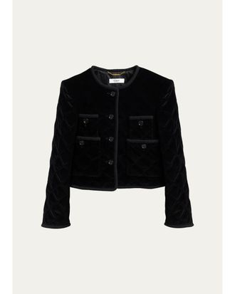 Chlo&eacute; Floral-Trim Cotton Velvet Jacket