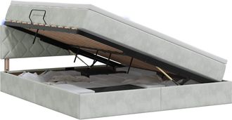 vidaXL Cama De Almacenamiento Led Con Colch&oacute;n Gris Claro 140 X 190 Cm Vidaxl