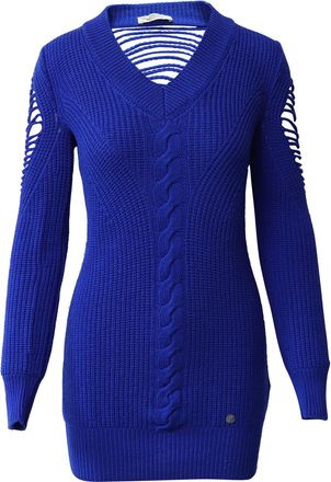 Versace Cable Knit Mini Dress in Royal Blue Wool