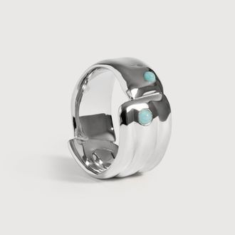 Monica Vinader Sterling Silver Amaia Gemstone Bold Ring Amazonite