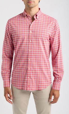 Johnnie-O Basswood Plaid Performance Long Sleeve Button Down Shirt in Racing Red at Nordstrom, Size Xx-Large